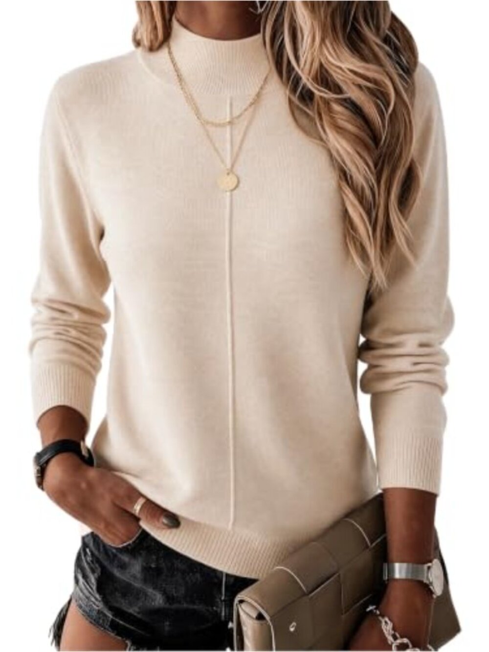 Wool Blend Mock Neck Pullover Sweater Loose Fit Business Casual